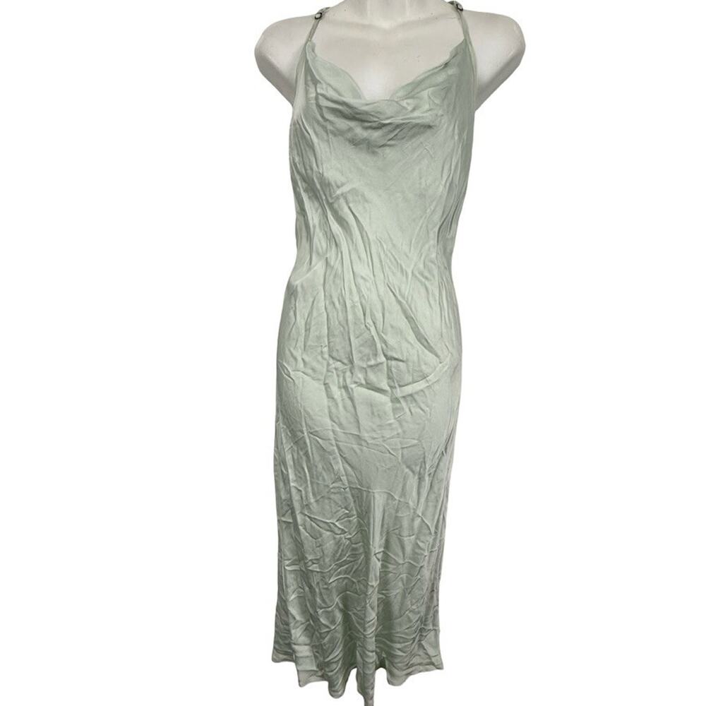 Young Fabulous & Broke Satin Scoop Neck Slip Midi Dress Light Green sz Small